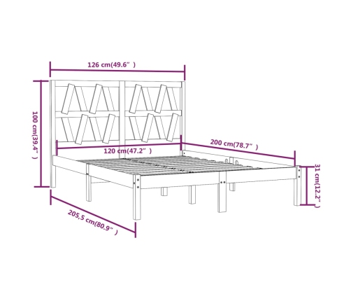 Estructura de cama madera maciza de pino marrón miel 120x200 cm