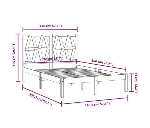 Estructura de cama madera maciza de pino 140x200 cm