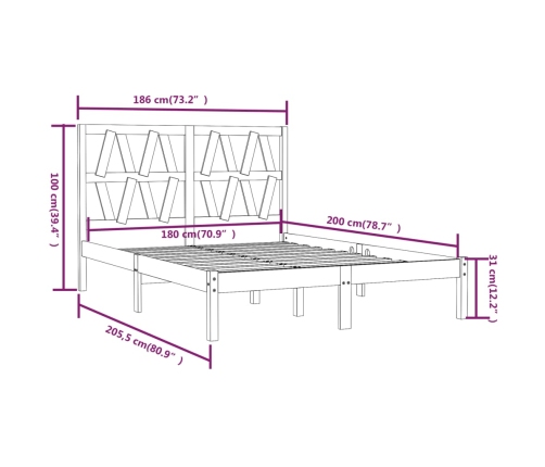 Estructura de cama doble sin colchón madera maciza blanco