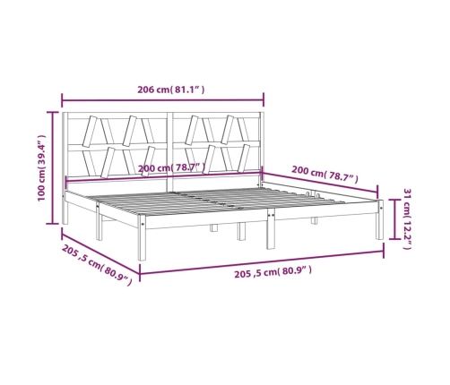 Estructura de cama de madera maciza de pino 200x200 cm