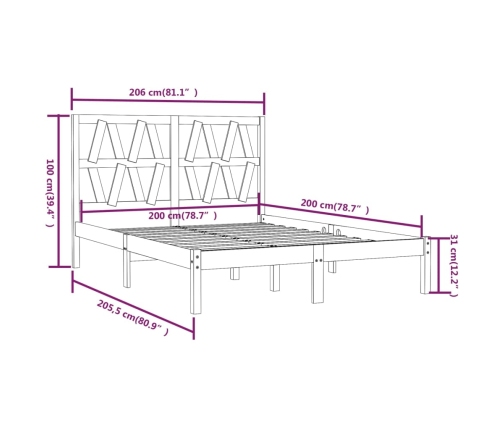 Estructura de cama madera maciza de pino marrón miel 200x200 cm