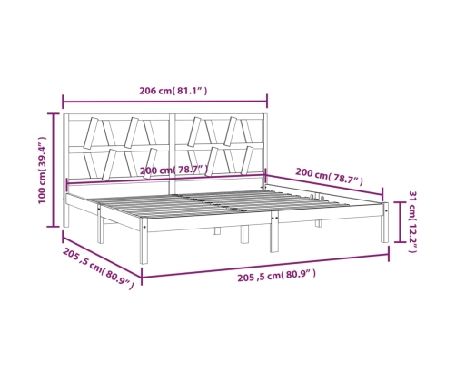 Estructura de cama de madera maciza de pino negro 200x200 cm