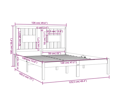 Estructura cama doble pequeña sin colchón madera maciza negro