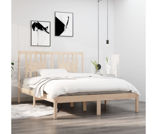 Estructura de cama doble sin colchón madera maciza