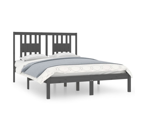 Estructura de cama doble sin colchón madera maciza gris
