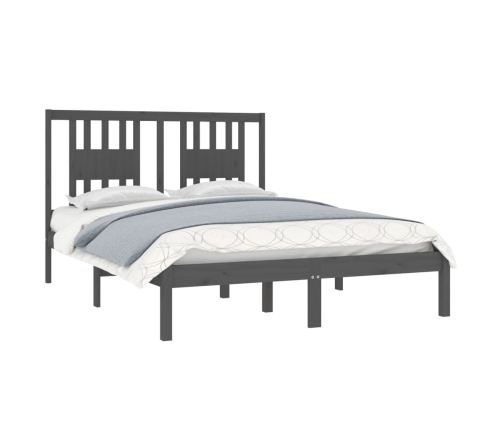Estructura de cama doble sin colchón madera maciza gris
