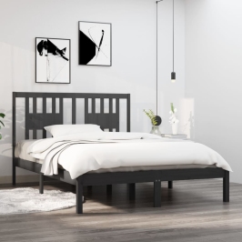 Estructura de cama doble sin colchón madera maciza gris