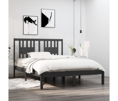 Estructura de cama doble sin colchón madera maciza gris