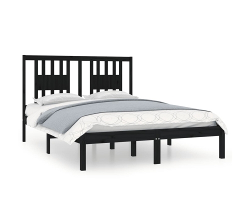 Estructura de cama doble sin colchón madera maciza negro