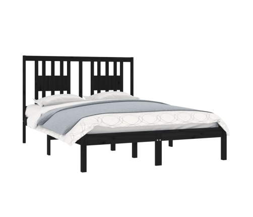 Estructura de cama doble sin colchón madera maciza negro