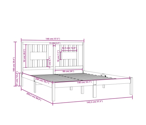 Estructura de cama madera maciza de pino 140x200 cm