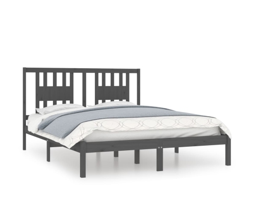 Estructura de cama doble sin colchón madera maciza gris