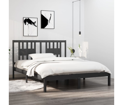 Estructura de cama doble sin colchón madera maciza gris