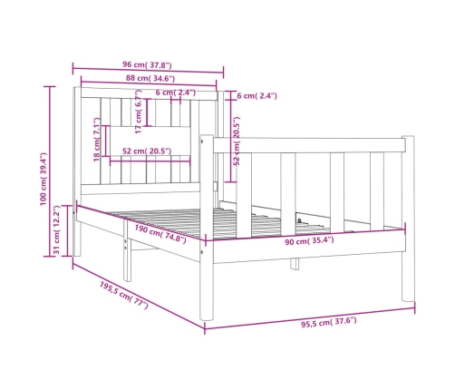 Estructura cama individual sin colchón madera blanco 90x190 cm