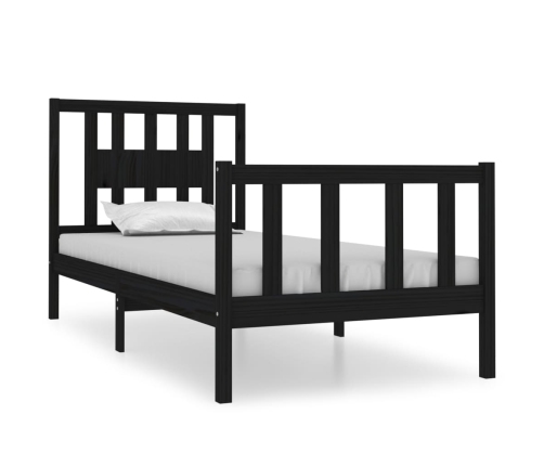 Estructura de cama individual madera maciza negra 90x190 cm