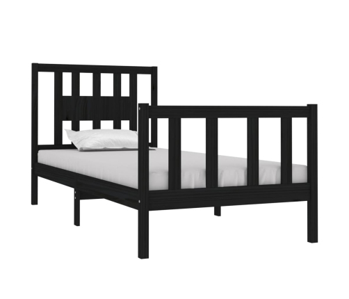 Estructura de cama individual madera maciza negra 90x190 cm