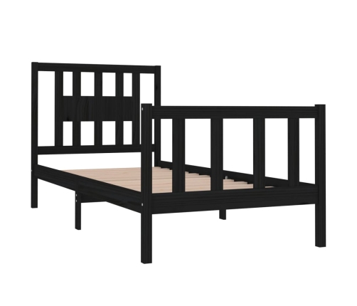 Estructura de cama individual madera maciza negra 90x190 cm