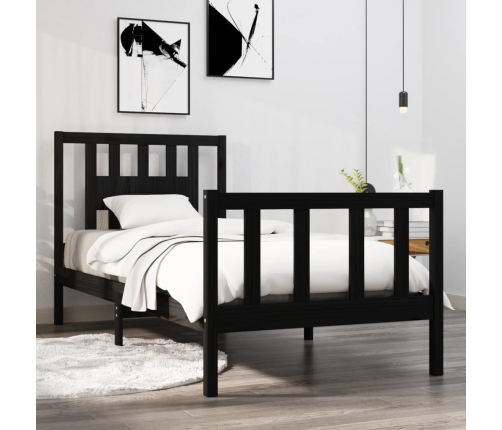 Estructura de cama individual madera maciza negra 90x190 cm