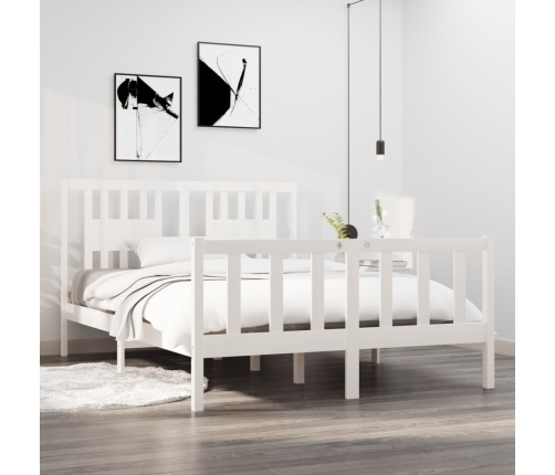 Estructura de cama de madera maciza blanca 135x190 cm