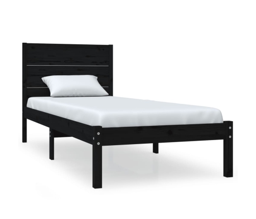 Estructura de cama madera maciza individual negra 75x190 cm