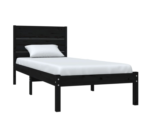 Estructura de cama madera maciza individual negra 75x190 cm