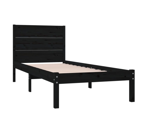 Estructura de cama madera maciza individual negra 75x190 cm