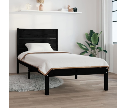 Estructura de cama madera maciza individual negra 75x190 cm