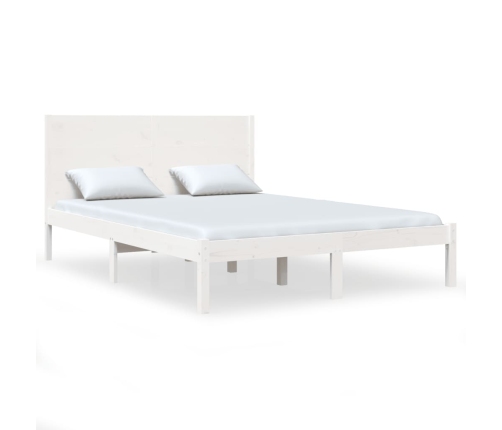 Estructura de cama doble pequeña madera maciza blanca 120x190cm