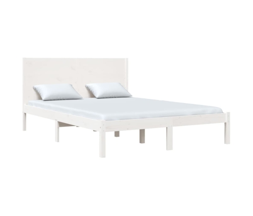 Estructura de cama doble pequeña madera maciza blanca 120x190cm