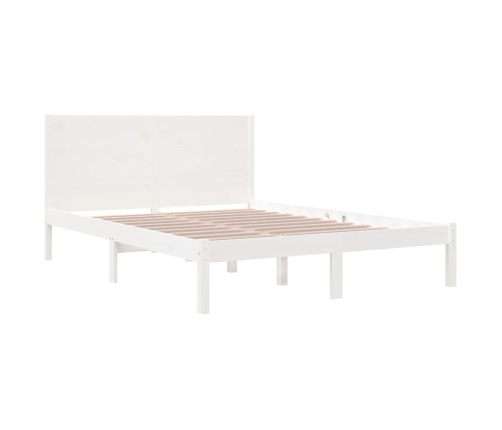 Estructura de cama doble pequeña madera maciza blanca 120x190cm