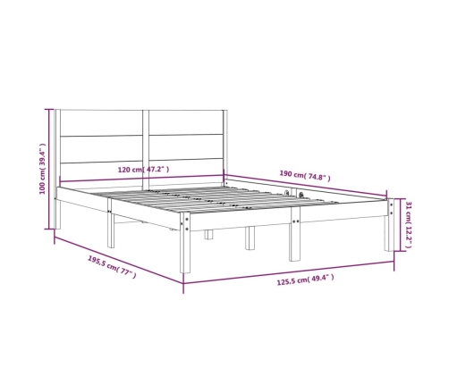 Estructura de cama doble pequeña madera maciza blanca 120x190cm