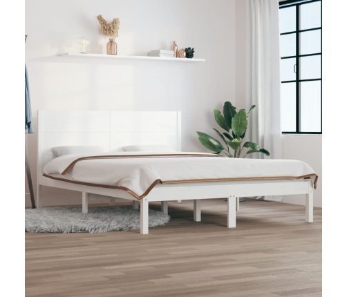 Estructura de cama doble pequeña madera maciza blanca 120x190cm