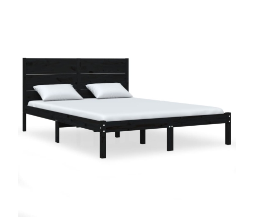 Estructura de cama doble madera maciza negra 135x190 cm