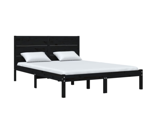 Estructura de cama doble madera maciza negra 135x190 cm