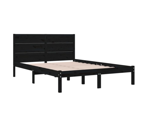 Estructura de cama doble madera maciza negra 135x190 cm