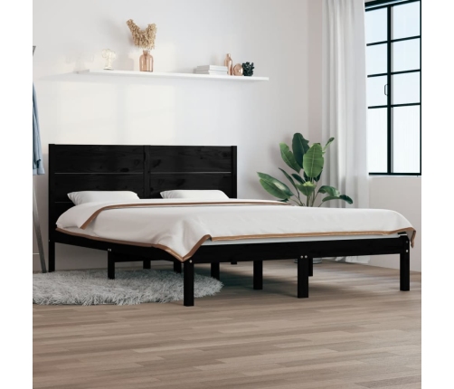 Estructura de cama doble madera maciza negra 135x190 cm