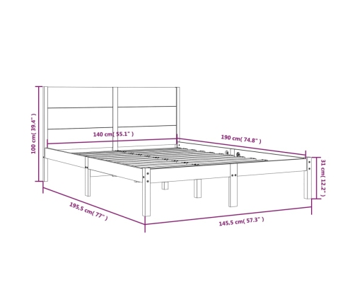 Estructura de cama sin colchón madera de pino blanca 140x190 cm