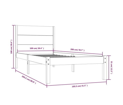 Estructura de cama sin colchón madera maciza de pino 100x200 cm