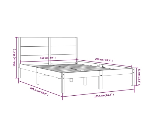 Estructura de cama madera maciza blanca King Size 150x200 cm