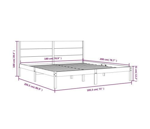 Estructura de cama madera maciza 180x200 cm