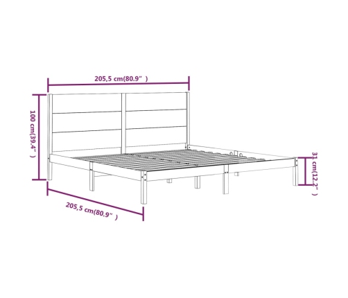 Estructura de cama de madera maciza de pino negra 200x200 cm