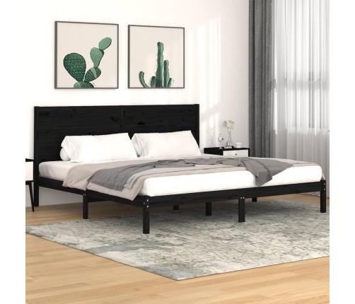 Estructura de cama de madera maciza de pino negra 200x200 cm