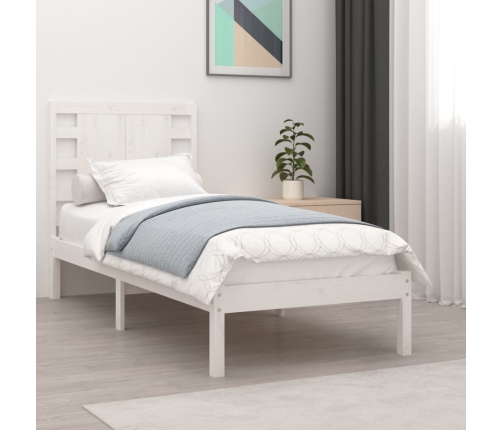 Estructura de cama madera maciza individual blanco 75x190 cm