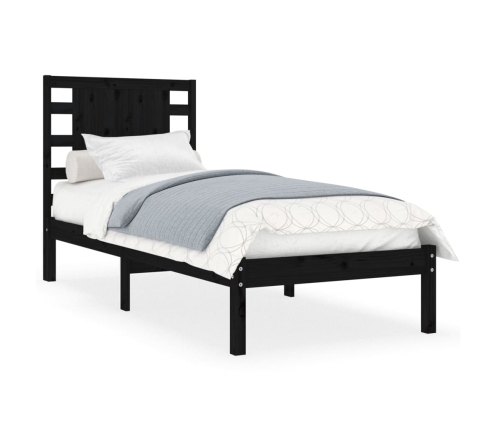 Estructura de cama madera maciza individual negra 75x190 cm