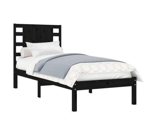 Estructura de cama madera maciza individual negra 75x190 cm