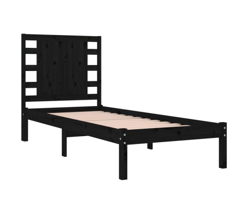 Estructura de cama madera maciza individual negra 75x190 cm