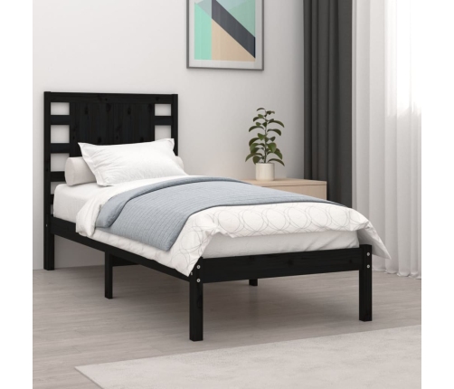 Estructura de cama madera maciza individual negra 75x190 cm