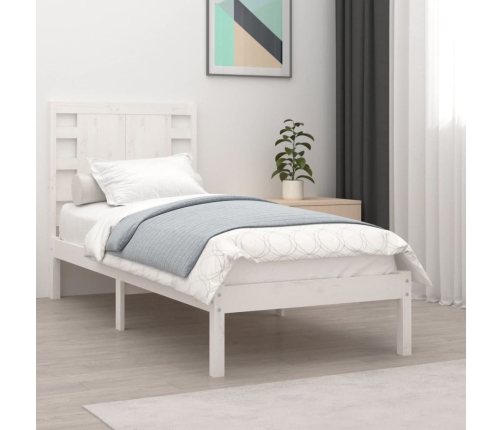 Estructura de cama individual madera maciza blanco 90x190 cm