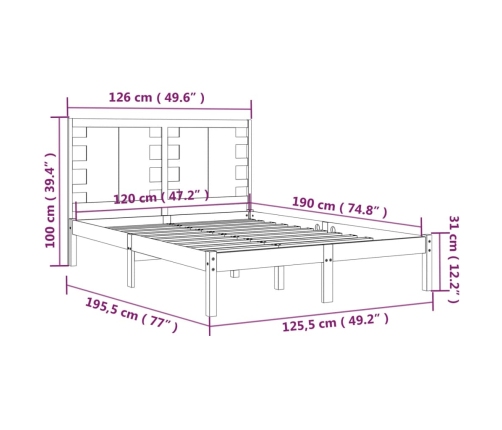 Estructura de cama madera maciza negra 120x190 cm