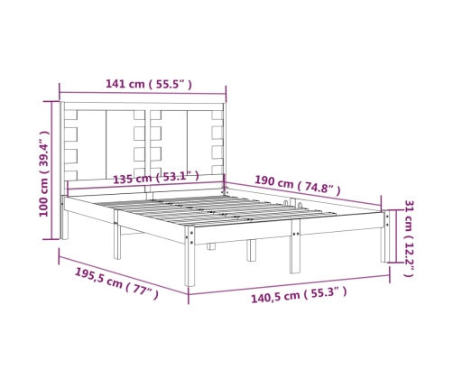 Estructura de cama de matrimonio madera maciza 135x190 cm